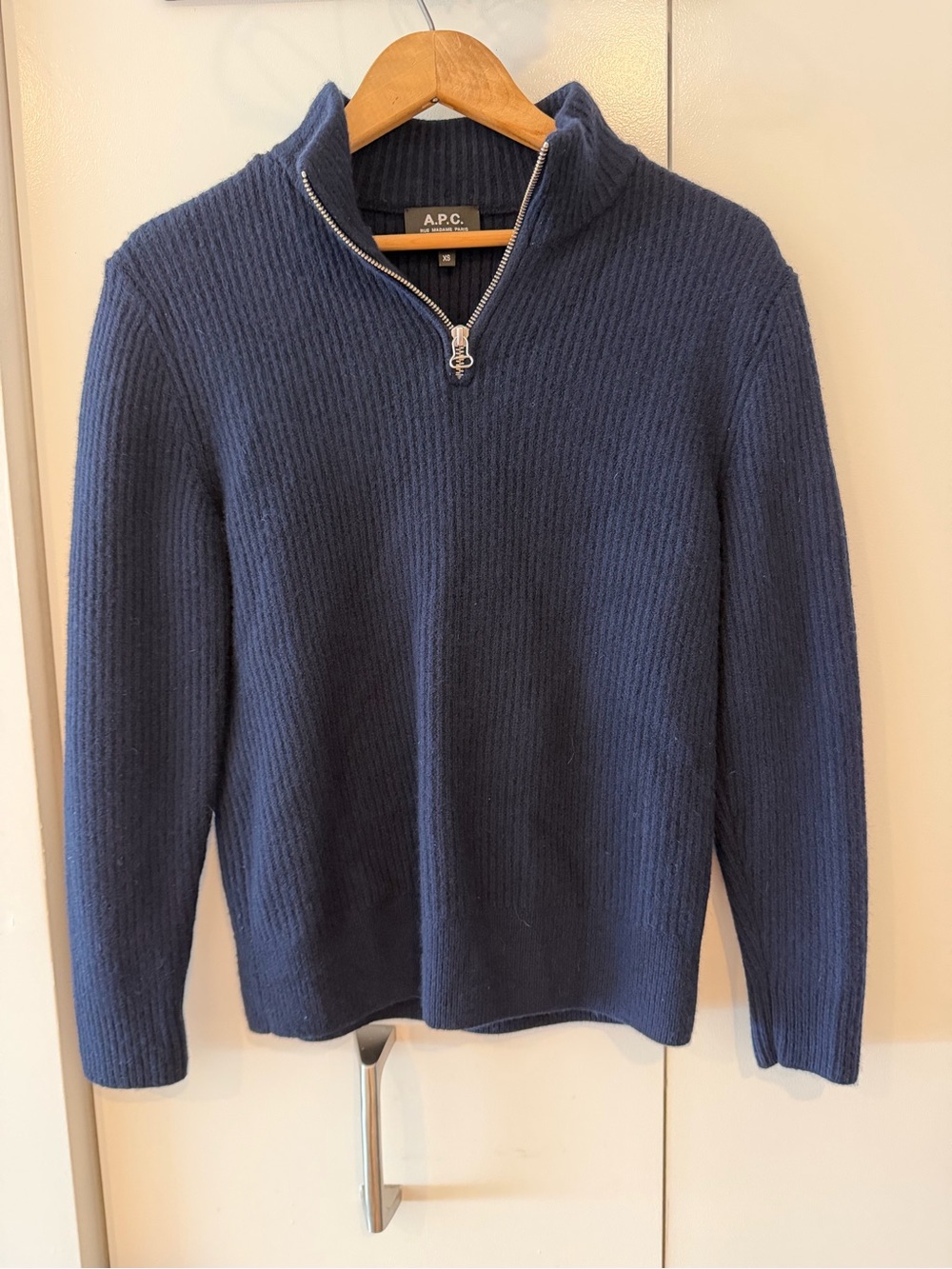 A.P.C. Navy Ribbed Half-Zip Sweater - XS